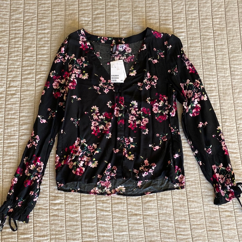 H&M Black Floral Blouse